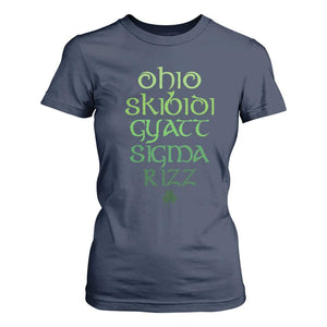 Funny Ohio Skibidi Gyatt Sigma Rizz St Patrick's Day T Shirt For Women Shamrock TS11 Navy Print Your Wear