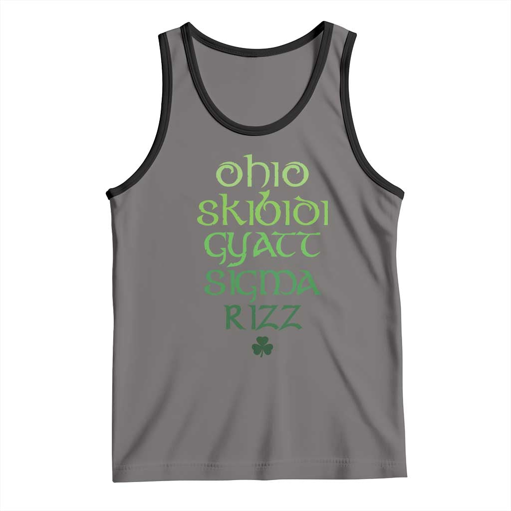Funny Ohio Skibidi Gyatt Sigma Rizz St Patrick's Day Tank Top Shamrock TS11 Deep Heather Black Print Your Wear