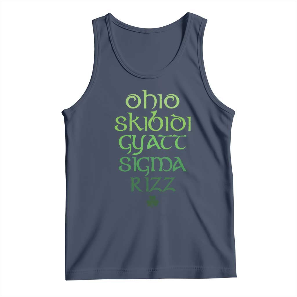 Funny Ohio Skibidi Gyatt Sigma Rizz St Patrick's Day Tank Top Shamrock TS11 Navy Print Your Wear