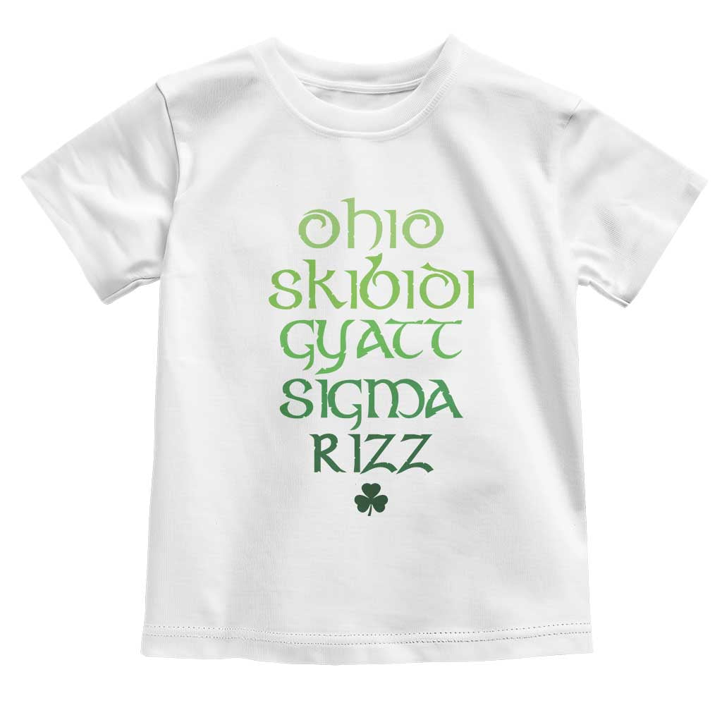 Funny Ohio Skibidi Gyatt Sigma Rizz St Patrick's Day Toddler T Shirt Shamrock TS11 White Print Your Wear