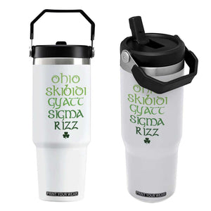 Funny Ohio Skibidi Gyatt Sigma Rizz St Patrick's Day Flip Straw Tumbler Shamrock TS11 One Size: 30 oz White Print Your Wear