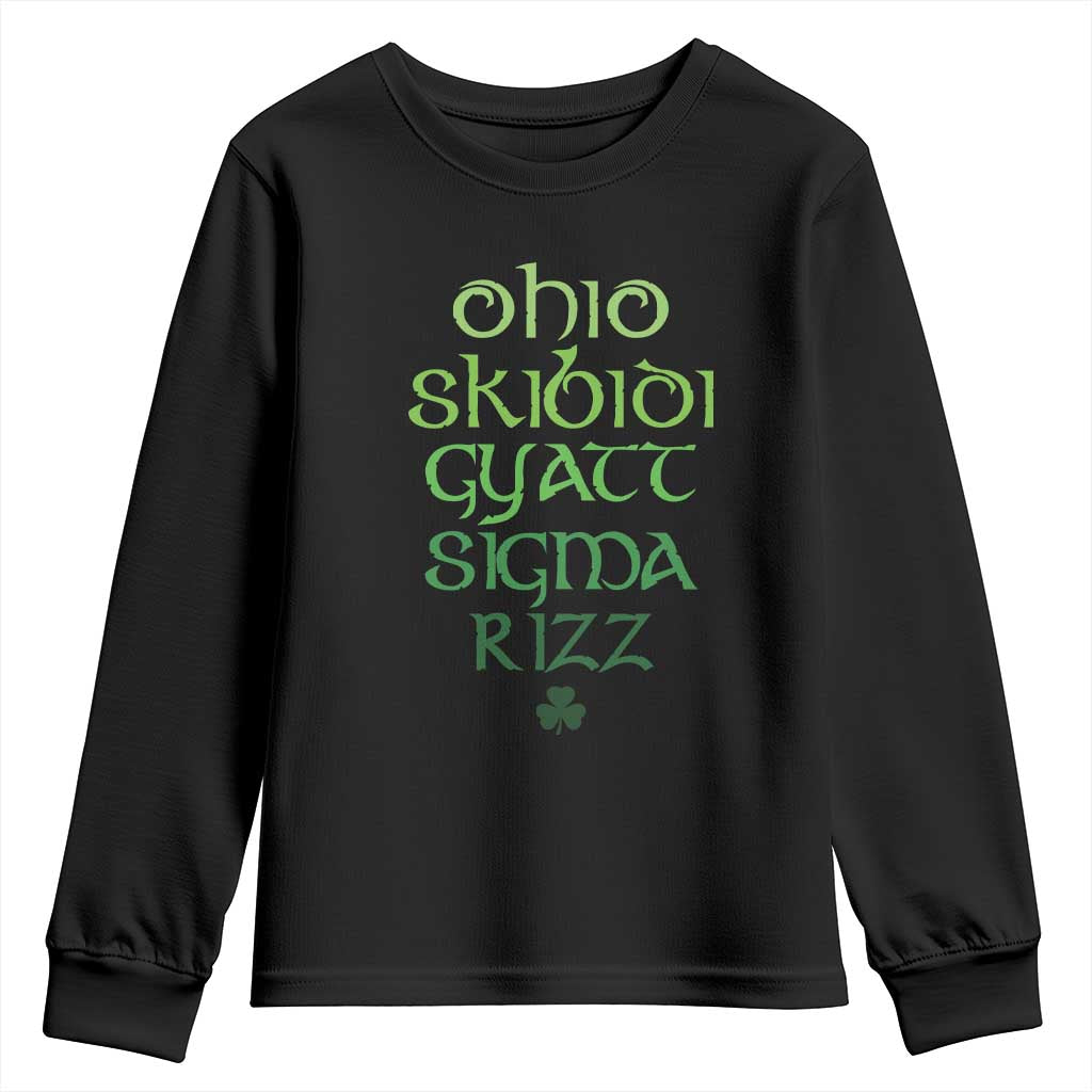 Funny Ohio Skibidi Gyatt Sigma Rizz St Patrick's Day Youth Sweatshirt Shamrock TS11 Black Print Your Wear