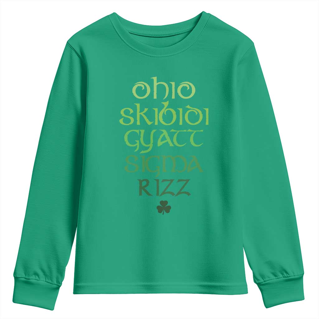Funny Ohio Skibidi Gyatt Sigma Rizz St Patrick's Day Youth Sweatshirt Shamrock TS11 Irish Green Print Your Wear