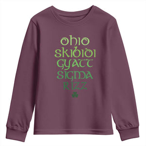 Funny Ohio Skibidi Gyatt Sigma Rizz St Patrick's Day Youth Sweatshirt Shamrock TS11 Maroon Print Your Wear