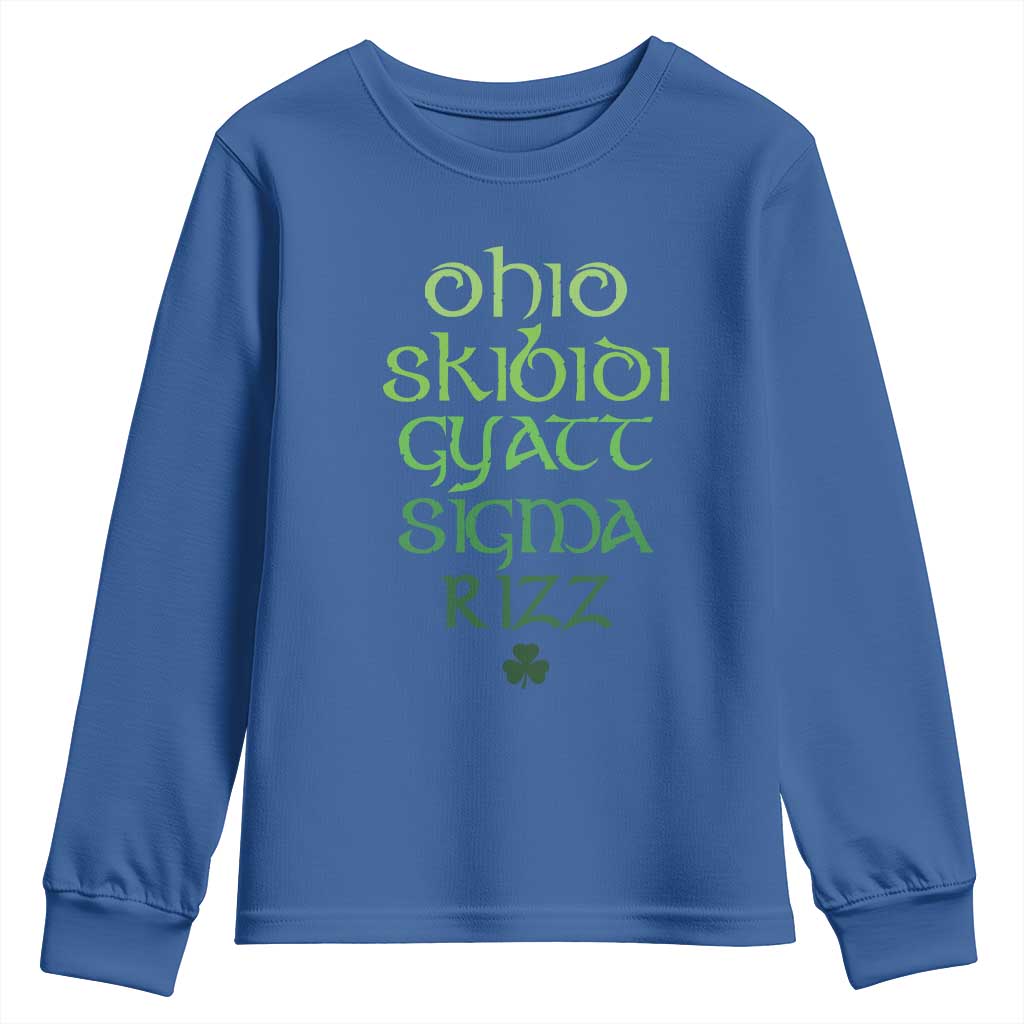 Funny Ohio Skibidi Gyatt Sigma Rizz St Patrick's Day Youth Sweatshirt Shamrock TS11 Royal Blue Print Your Wear