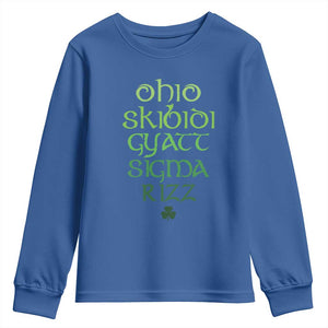 Funny Ohio Skibidi Gyatt Sigma Rizz St Patrick's Day Youth Sweatshirt Shamrock TS11 Royal Blue Print Your Wear