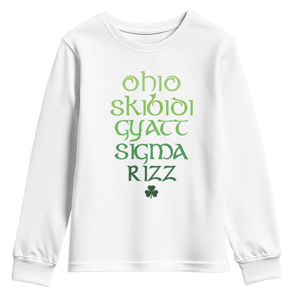 Funny Ohio Skibidi Gyatt Sigma Rizz St Patrick's Day Youth Sweatshirt Shamrock TS11 White Print Your Wear