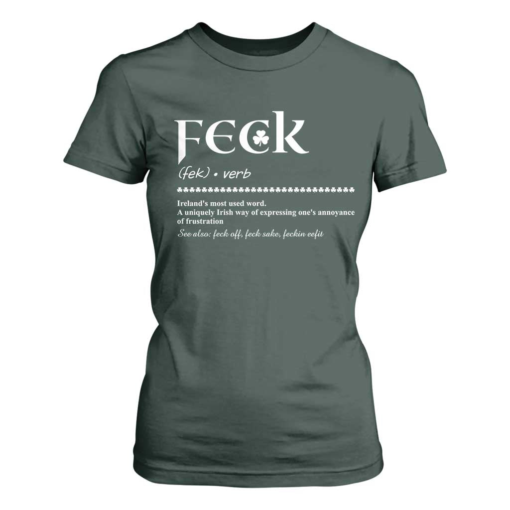 Funny Irish Pride T Shirt For Women Feck Definition Shamrocks St Patrick's Day TS11 Dark Forest Green Print Your Wear