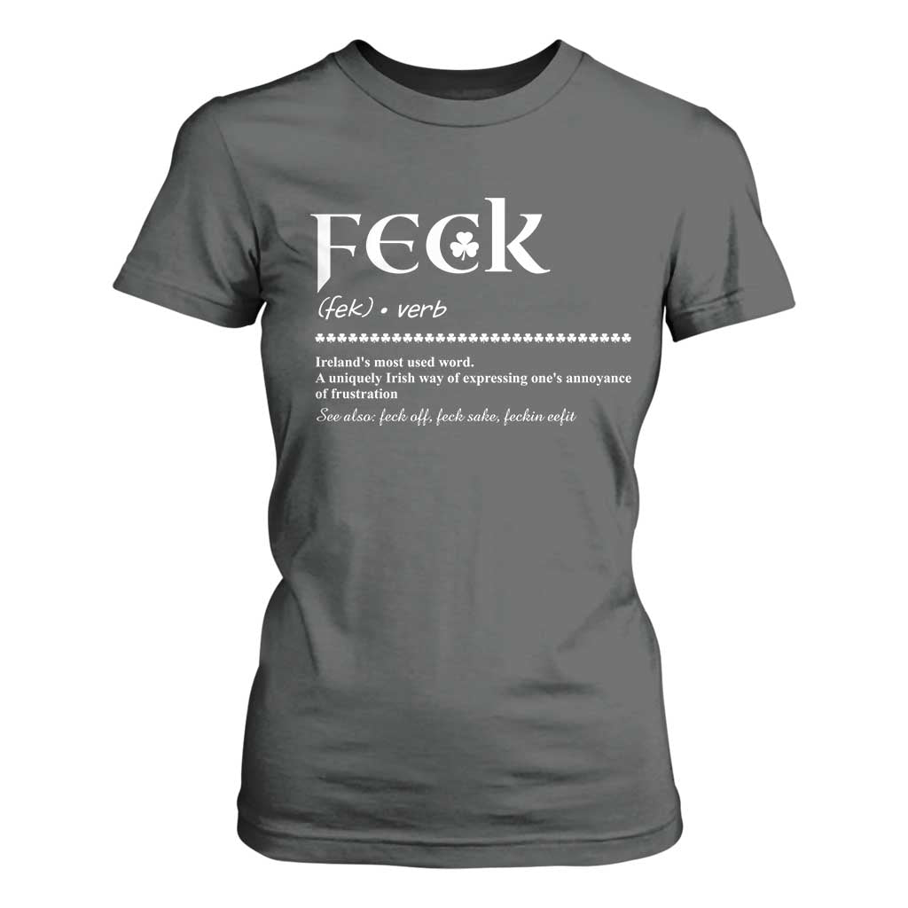Funny Irish Pride T Shirt For Women Feck Definition Shamrocks St Patrick's Day TS11 Dark Heather Print Your Wear