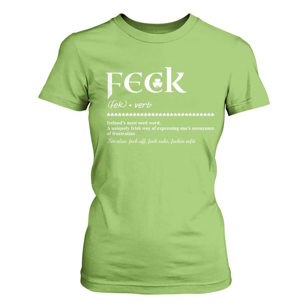 Funny Irish Pride T Shirt For Women Feck Definition Shamrocks St Patrick's Day TS11 Lime Print Your Wear
