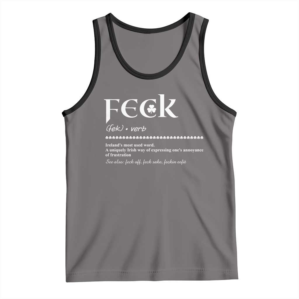 Funny Irish Pride Tank Top Feck Definition Shamrocks St Patrick's Day TS11 Deep Heather Black Print Your Wear