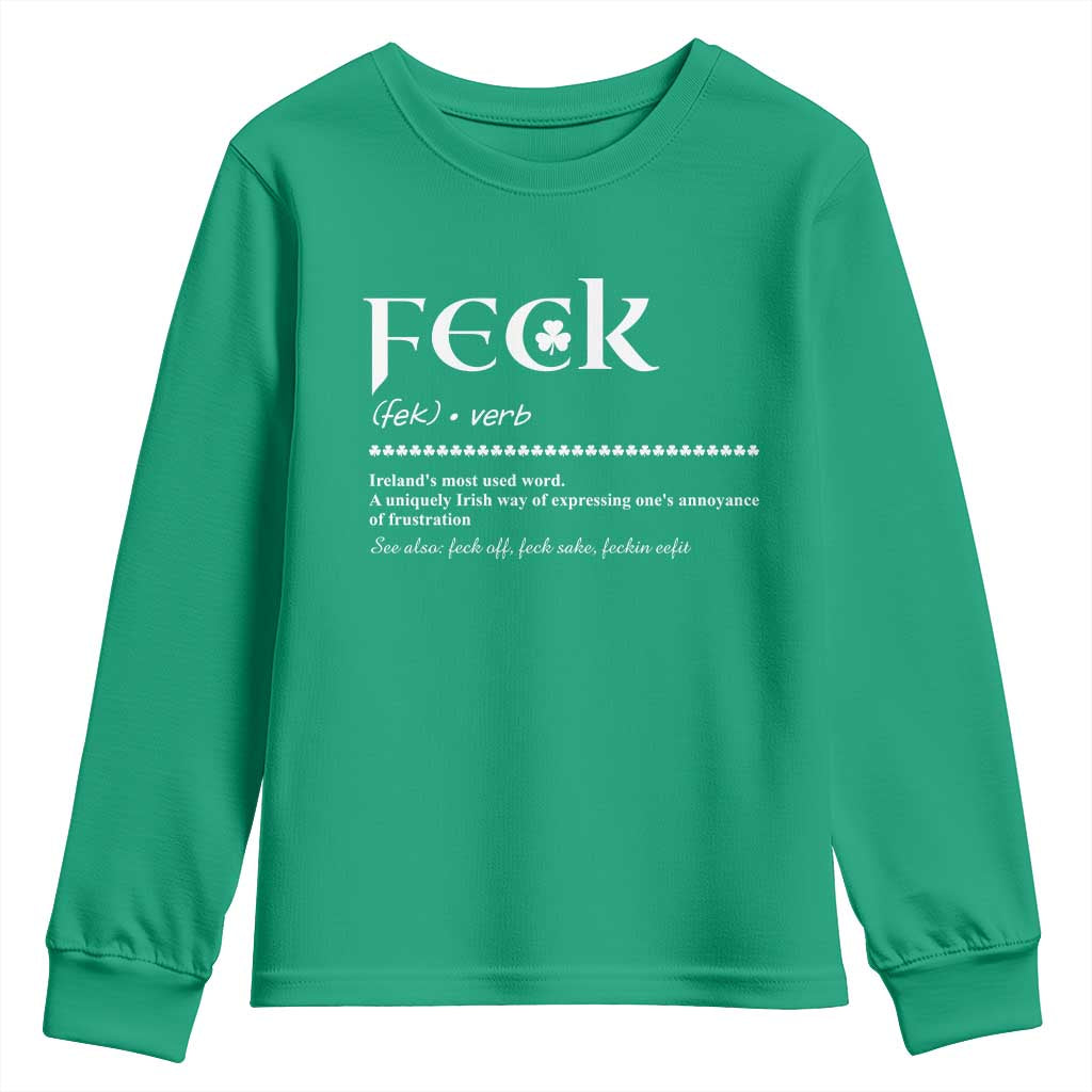 Funny Irish Pride Youth Sweatshirt Feck Definition Shamrocks St Patrick's Day TS11 Irish Green Print Your Wear