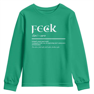 Funny Irish Pride Youth Sweatshirt Feck Definition Shamrocks St Patrick's Day TS11 Irish Green Print Your Wear