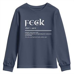Funny Irish Pride Youth Sweatshirt Feck Definition Shamrocks St Patrick's Day TS11 Navy Print Your Wear