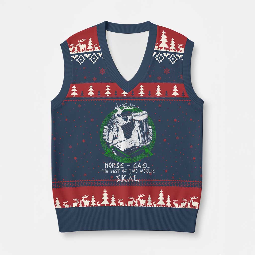 Funny Norse Gael The Best Of Two Worlds Skal V-Neck Knit Sweater Vest Irish Viking Beer TS11 Navy Red Print Your Wear