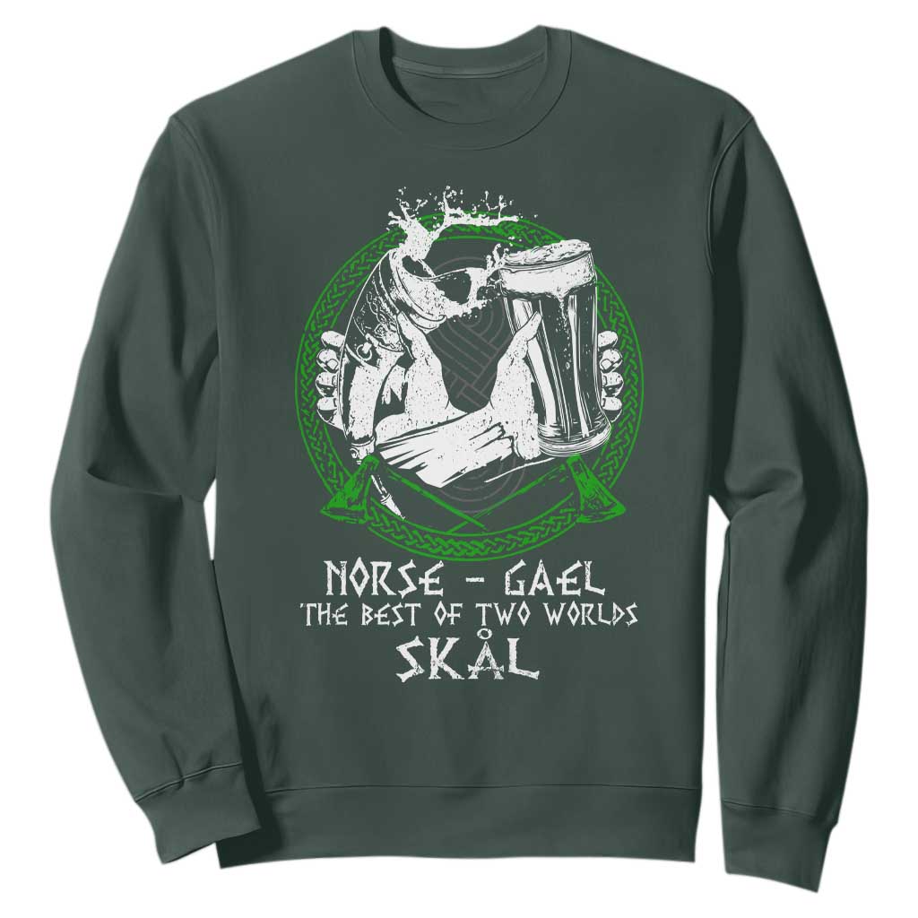 Funny Norse Gael The Best Of Two Worlds Skal Sweatshirt Irish Viking Beer TS11 Dark Forest Green Print Your Wear