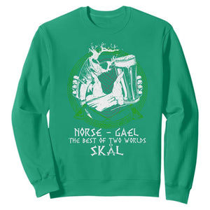 Funny Norse Gael The Best Of Two Worlds Skal Sweatshirt Irish Viking Beer TS11 Irish Green Print Your Wear