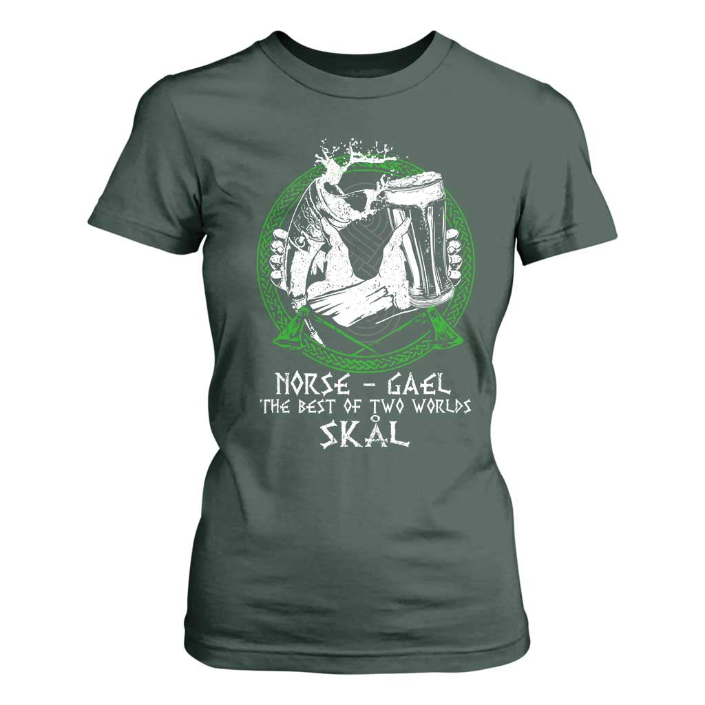 Funny Norse Gael The Best Of Two Worlds Skal T Shirt For Women Irish Viking Beer TS11 Dark Forest Green Print Your Wear