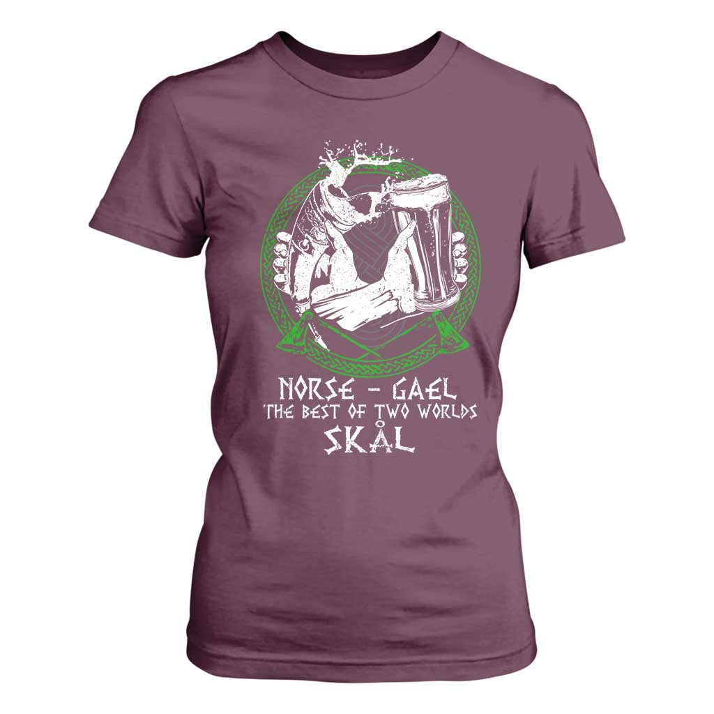 Funny Norse Gael The Best Of Two Worlds Skal T Shirt For Women Irish Viking Beer TS11 Maroon Print Your Wear