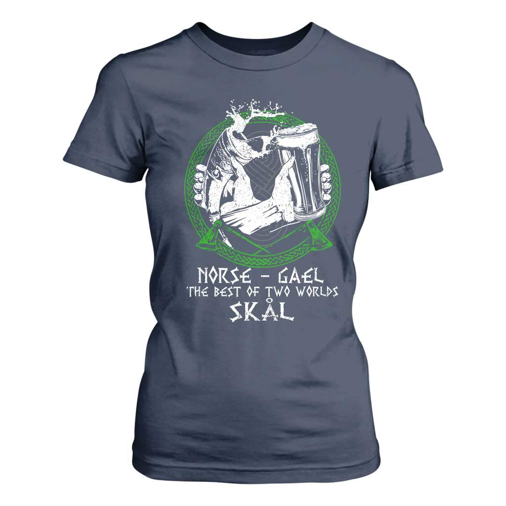 Funny Norse Gael The Best Of Two Worlds Skal T Shirt For Women Irish Viking Beer TS11 Navy Print Your Wear