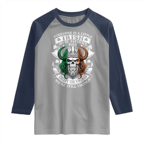 Funny Irish Viking Raglan Shirt Everyone Is A Little Irish On St Patrick's Day TS11 Sport Gray Navy Print Your Wear