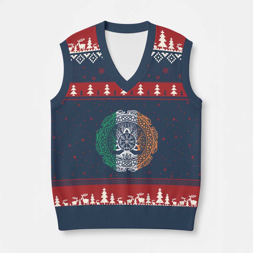 Norse Gaels Viking Yggdrasil Awe Tree V-Neck Knit Sweater Vest Irish St Patricks Day TS11 Navy Red Print Your Wear