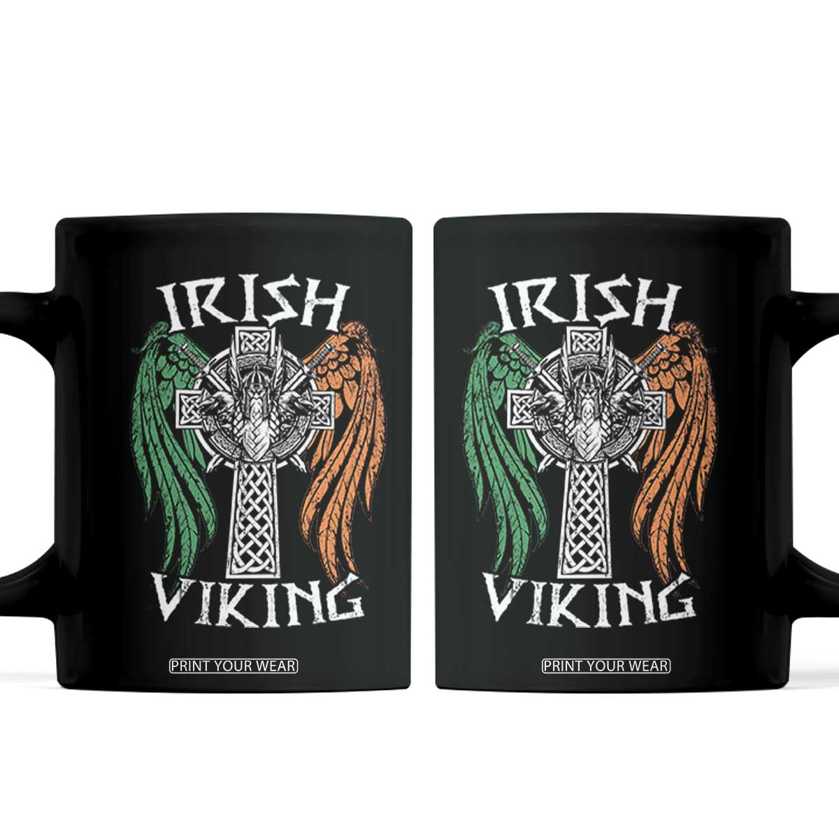 Irish Viking Coffee Mug Vintage Shamrock Celtic Viking Skull TS11 Black Print Your Wear