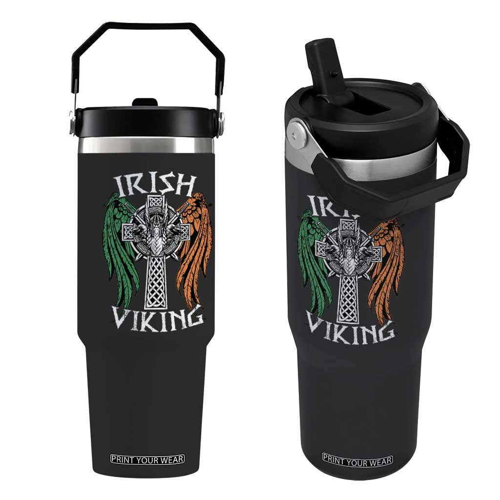 Irish Viking Flip Straw Tumbler Vintage Shamrock Celtic Viking Skull TS11 One Size: 30 oz Black Print Your Wear