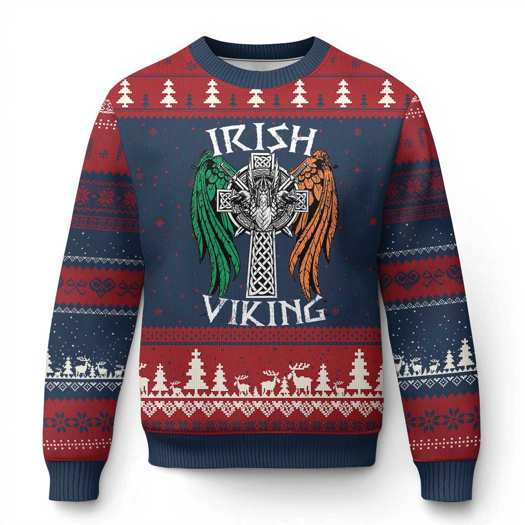 Irish Viking Ugly Christmas Sweater Vintage Shamrock Celtic Viking Skull TS11 Navy Red Print Your Wear