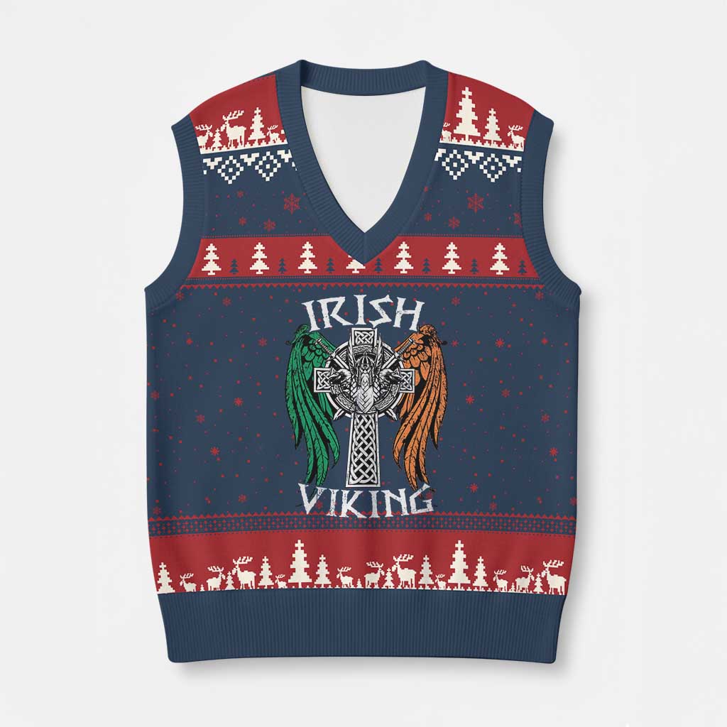 Irish Viking V-Neck Knit Sweater Vest Vintage Shamrock Celtic Viking Skull TS11 Navy Red Print Your Wear