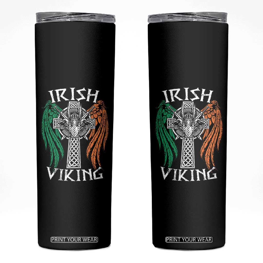 Irish Viking Skinny Tumbler Vintage Shamrock Celtic Viking Skull TS11 Black Print Your Wear