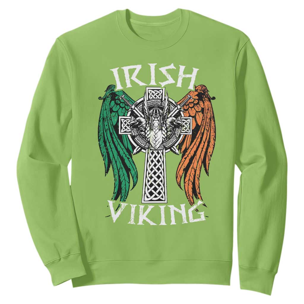 Irish Viking Sweatshirt Vintage Shamrock Celtic Viking Skull TS11 Lime Print Your Wear