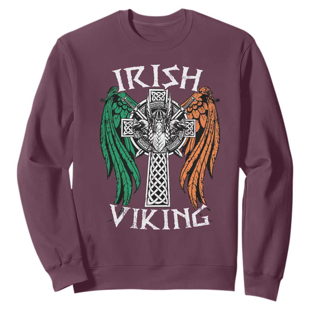 Irish Viking Sweatshirt Vintage Shamrock Celtic Viking Skull TS11 Maroon Print Your Wear