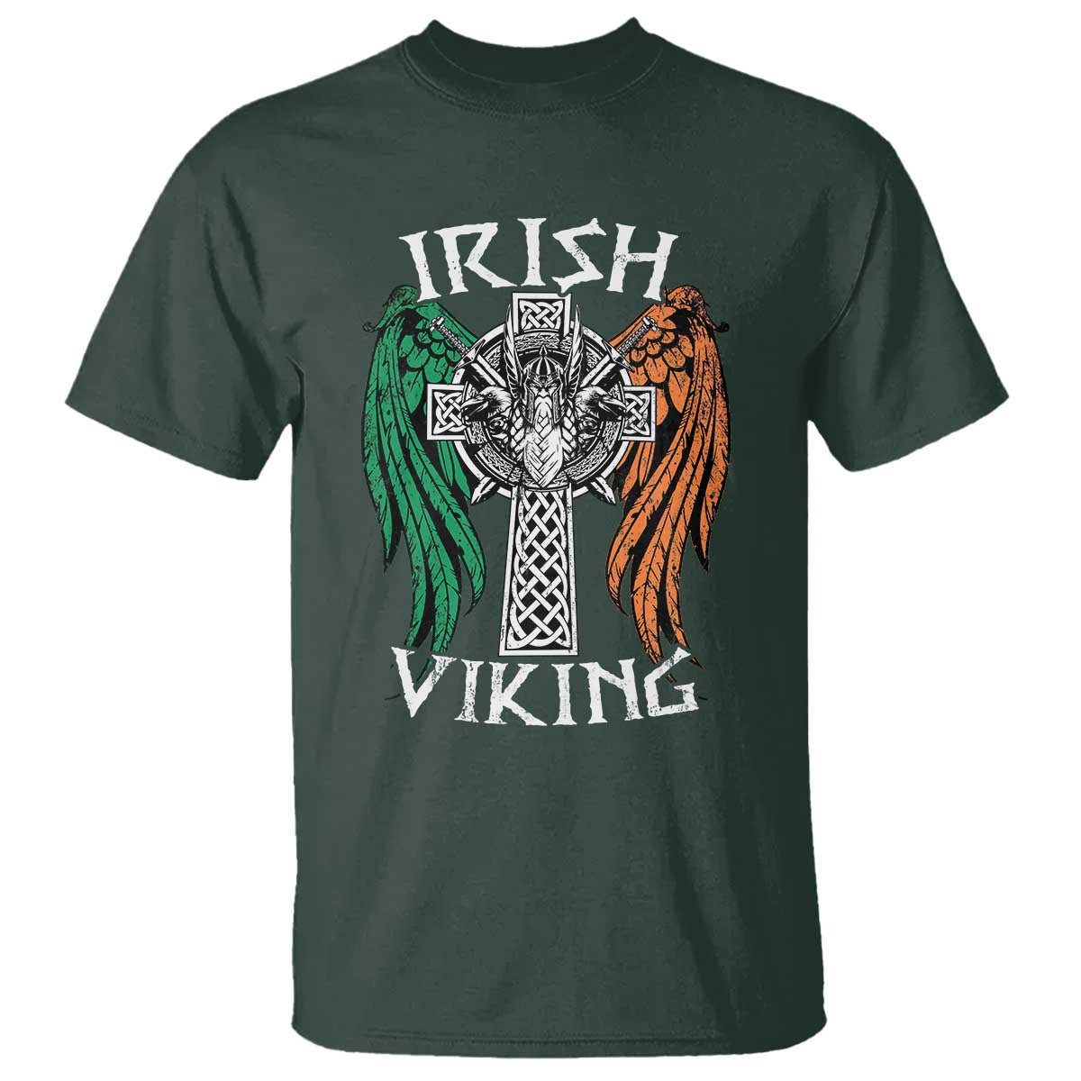 Irish Viking T Shirt Vintage Shamrock Celtic Viking Skull TS11 Dark Forest Green Print Your Wear