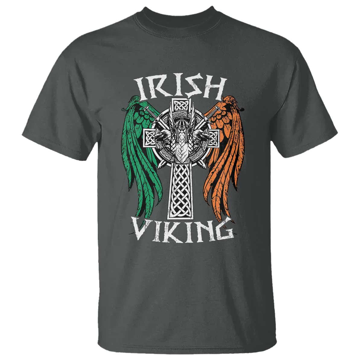 Irish Viking T Shirt Vintage Shamrock Celtic Viking Skull TS11 Dark Heather Print Your Wear