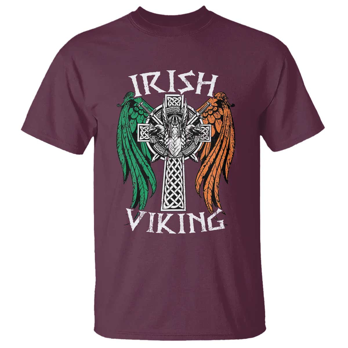 Irish Viking T Shirt Vintage Shamrock Celtic Viking Skull TS11 Maroon Print Your Wear