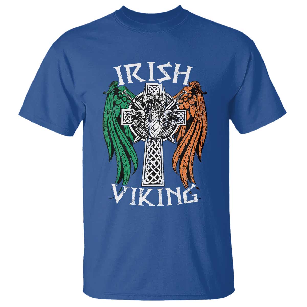 Irish Viking T Shirt Vintage Shamrock Celtic Viking Skull TS11 Royal Blue Print Your Wear