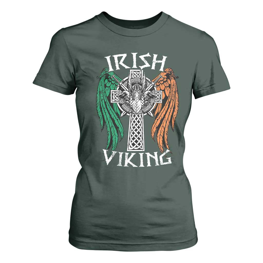Irish Viking T Shirt For Women Vintage Shamrock Celtic Viking Skull TS11 Dark Forest Green Print Your Wear