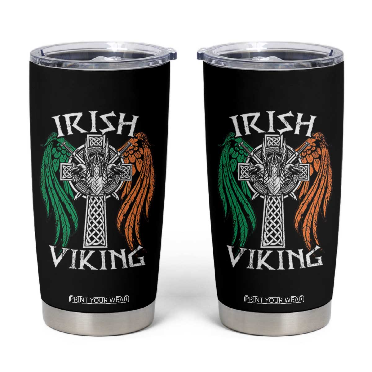 Irish Viking Tumbler Cup Vintage Shamrock Celtic Viking Skull TS11 Black Print Your Wear
