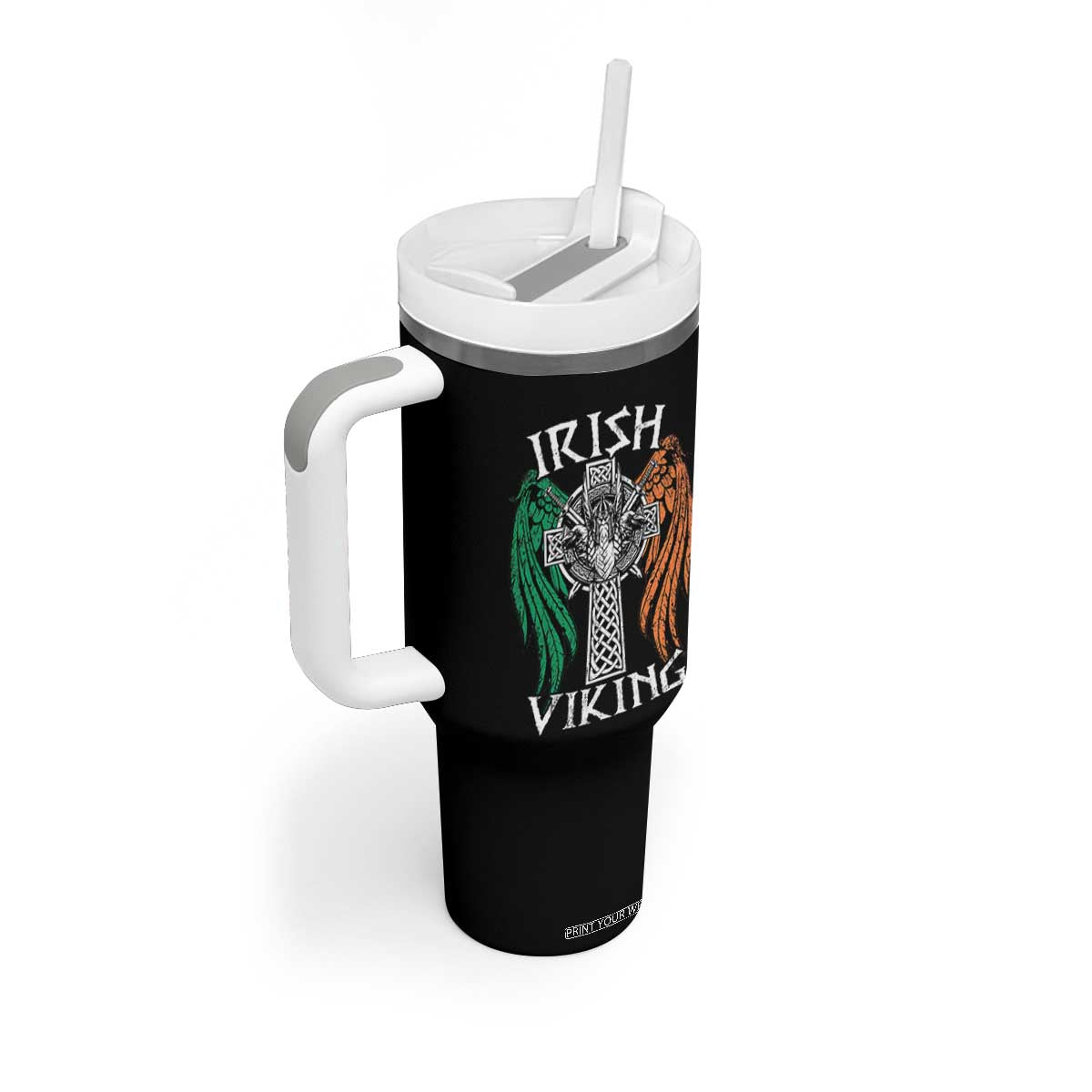 Irish Viking Tumbler With Handle Vintage Shamrock Celtic Viking Skull TS11 Print Your Wear