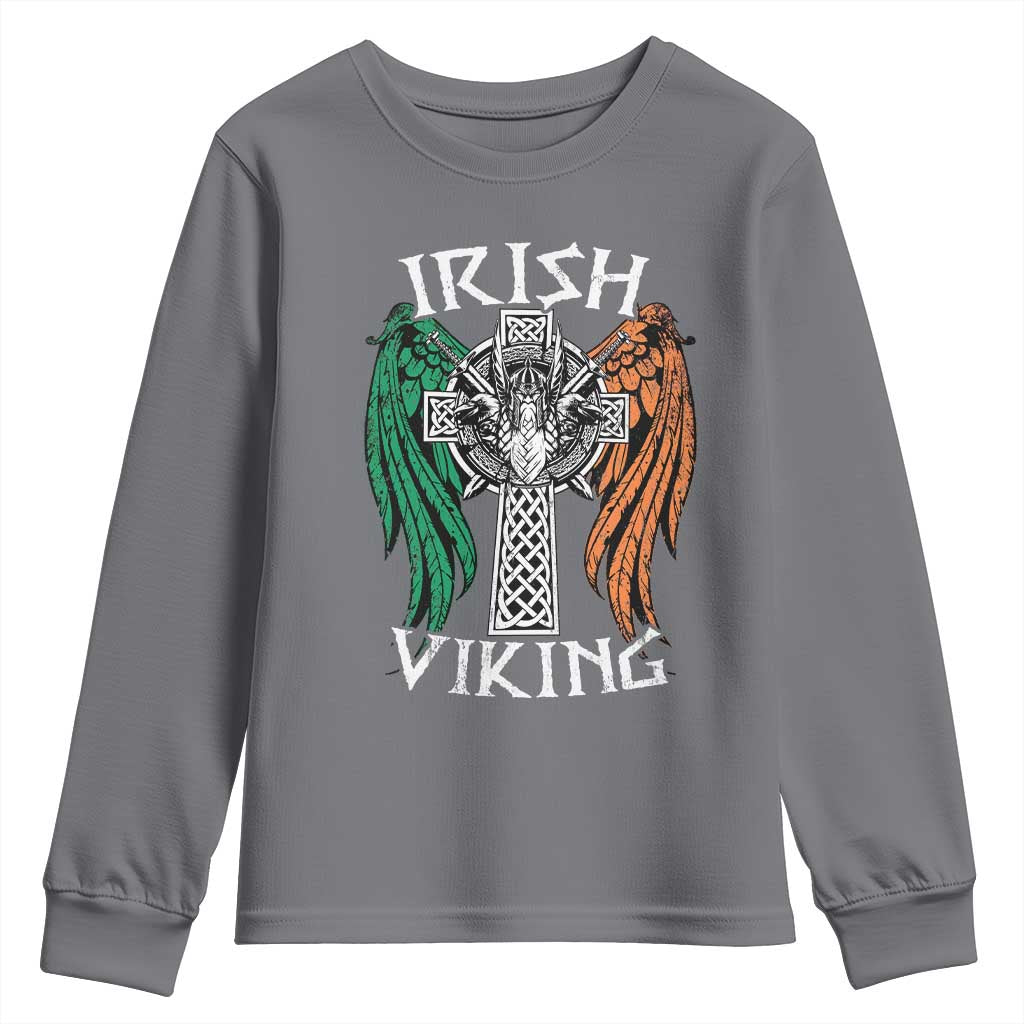 Irish Viking Youth Sweatshirt Vintage Shamrock Celtic Viking Skull TS11 Charcoal Print Your Wear
