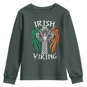 Irish Viking Youth Sweatshirt Vintage Shamrock Celtic Viking Skull TS11 Dark Forest Green Print Your Wear
