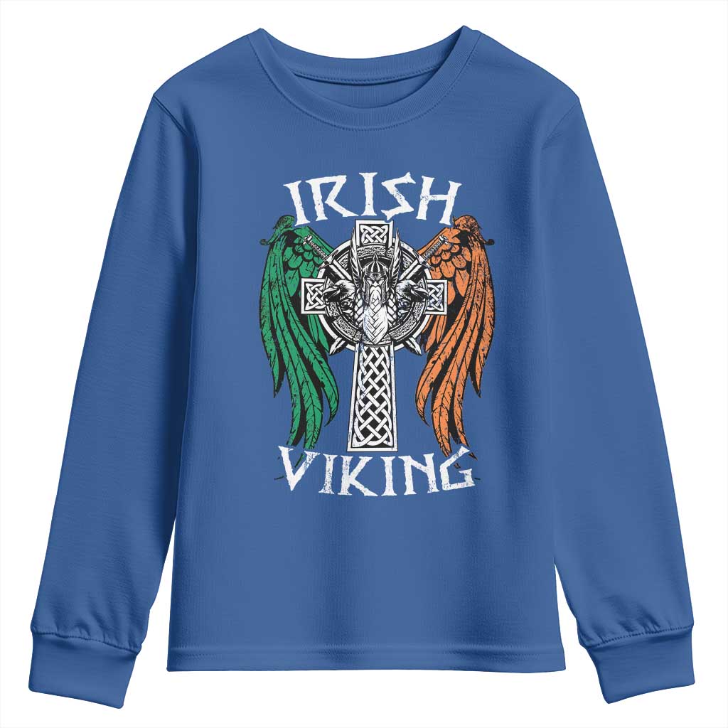 Irish Viking Youth Sweatshirt Vintage Shamrock Celtic Viking Skull TS11 Royal Blue Print Your Wear