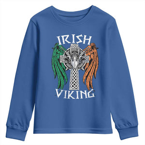 Irish Viking Youth Sweatshirt Vintage Shamrock Celtic Viking Skull TS11 Royal Blue Print Your Wear