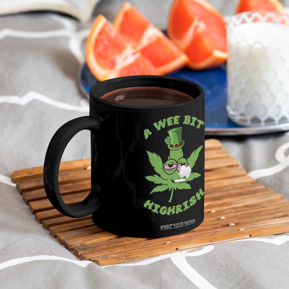 Funny St Patrick's Day Cannabis Weed Coffee Mug A Wee Bit Highrish Shamrock TS11 Print Your Wear