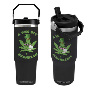 Funny St Patrick's Day Cannabis Weed Flip Straw Tumbler A Wee Bit Highrish Shamrock TS11 One Size: 30 oz Black Print Your Wear
