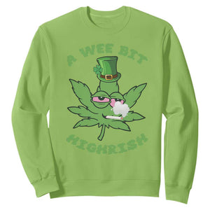 Funny St Patrick's Day Cannabis Weed Sweatshirt A Wee Bit Highrish Shamrock TS11 Lime Print Your Wear