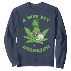 Funny St Patrick's Day Cannabis Weed Sweatshirt A Wee Bit Highrish Shamrock TS11 Navy Print Your Wear