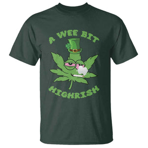 Funny St Patrick's Day Cannabis Weed T Shirt A Wee Bit Highrish Shamrock TS11 Dark Forest Green Print Your Wear