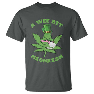 Funny St Patrick's Day Cannabis Weed T Shirt A Wee Bit Highrish Shamrock TS11 Dark Heather Print Your Wear